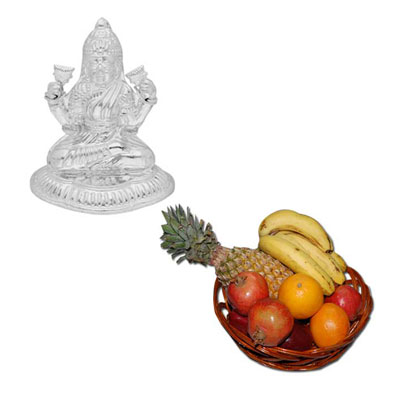 "Silver Lakshmi Idol, Fresh fruit Basket - Click here to View more details about this Product